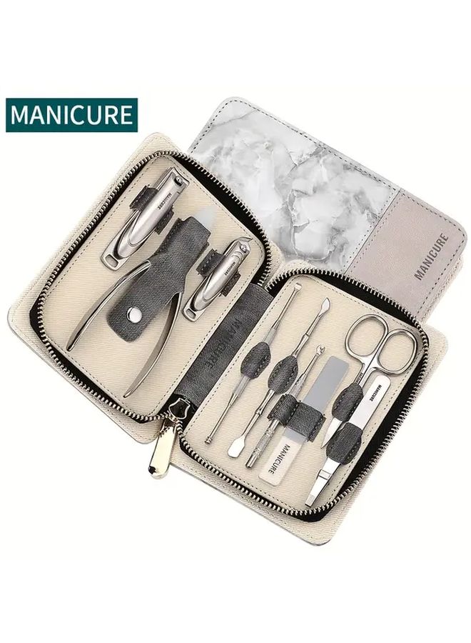 مجموعة العناية بالأظافر المهنية من الرخام الرمادي 9 قطع، طقم مانيكير وباديكير - Image 1