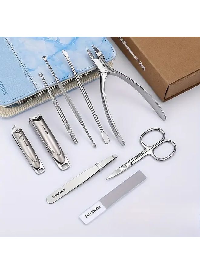 مجموعة العناية بالأظافر المهنية من الرخام الرمادي 9 قطع، طقم مانيكير وباديكير - Image 4