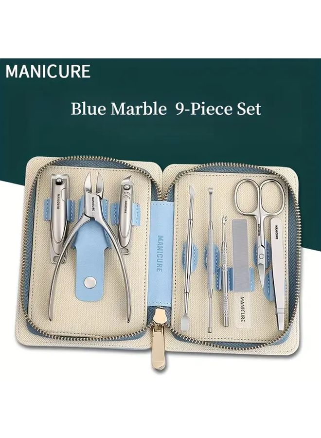 مجموعة العناية بالأظافر المهنية من الرخام الرمادي 9 قطع، طقم مانيكير وباديكير - Image 2