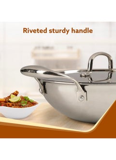 AGARO AGARO Regency Tri-Ply Steel Kadai, 2.75L Capacity, 26 cm Diameter, Stainless Steel, Riveted Handle, Food Safe, Gas Oven and Induction Oven Compatible, Cooking, Frying, Serving, Silver  - Image 4