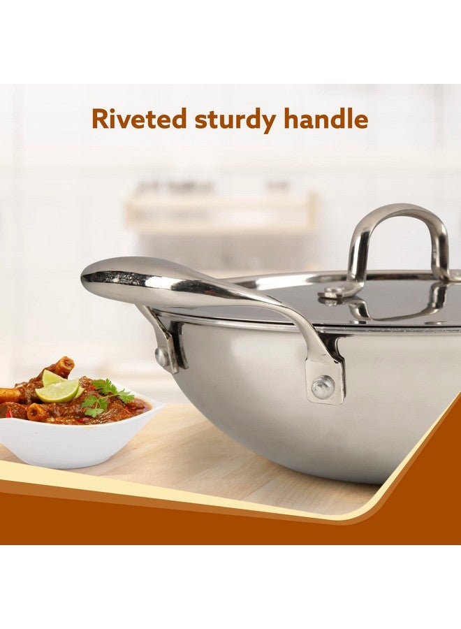 AGARO Regency Tri-Ply Steel Kadai, 2.75L Capacity, 26 cm Diameter, Stainless Steel, Riveted Handle, Food Safe, Gas Oven and Induction Oven Compatible, Cooking, Frying, Serving, Silver - Image 4