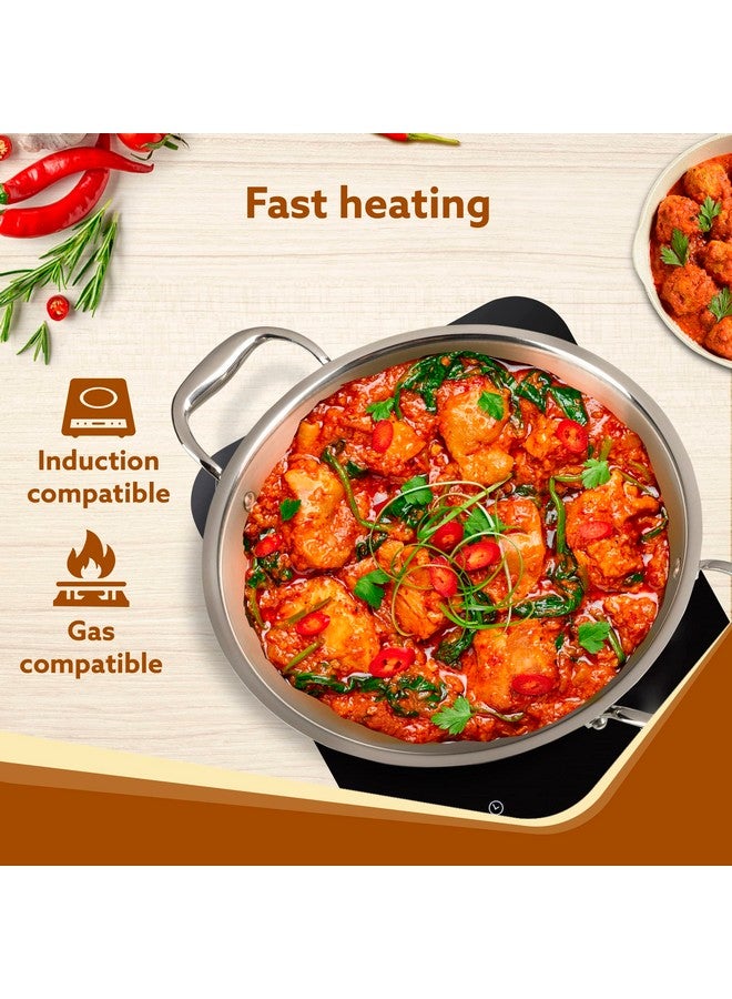 AGARO Regency Tri-Ply Steel Kadai, 2.75L Capacity, 26 cm Diameter, Stainless Steel, Riveted Handle, Food Safe, Gas Oven and Induction Oven Compatible, Cooking, Frying, Serving, Silver - Image 5