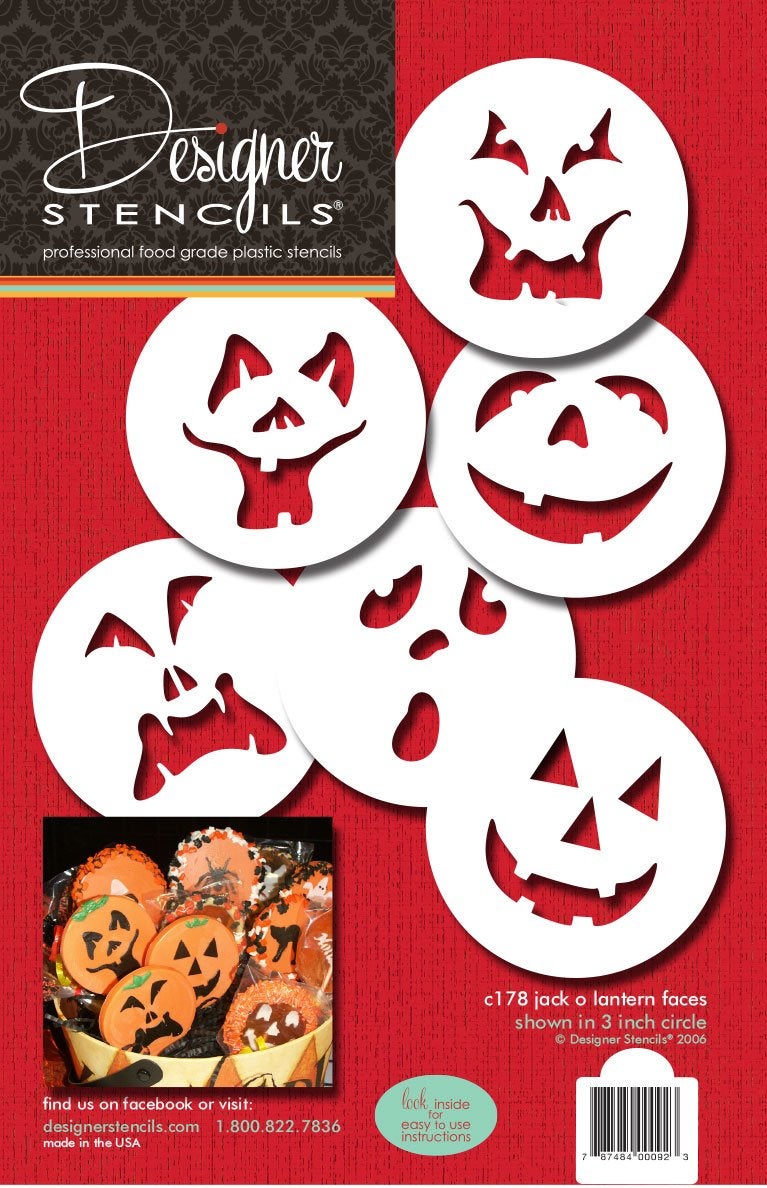 Designer Stencils Pumpkin Halloween Faces Cake Stencils, Beige/semi-transparent - Image 1
