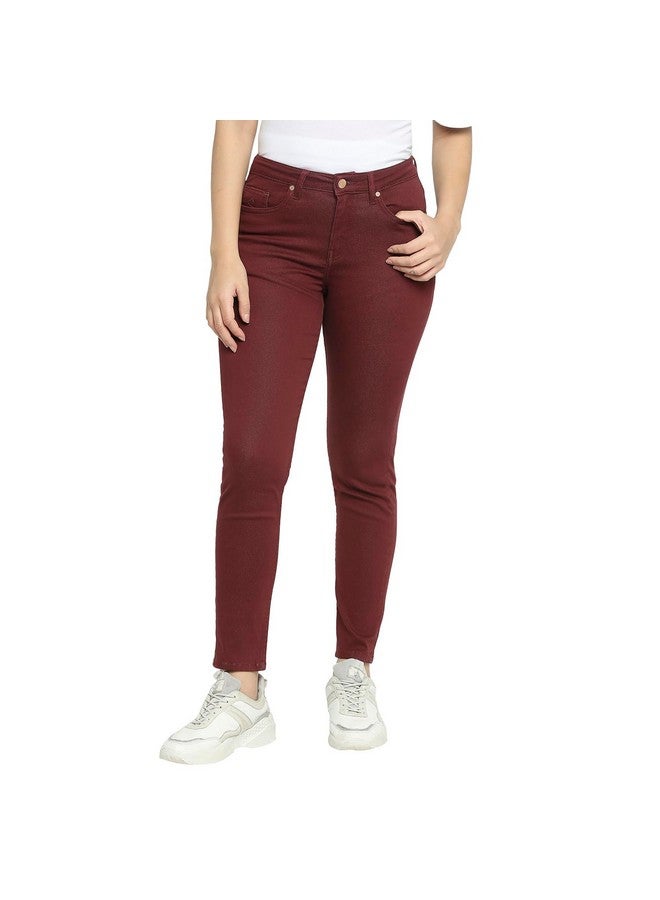 بيينغ هيومان بنطلون جينز ضيق متوسط الارتفاع للنساء من Being Human (المقاس: M) - BHWDI23501-PORT - نبيذي - M - Image 1