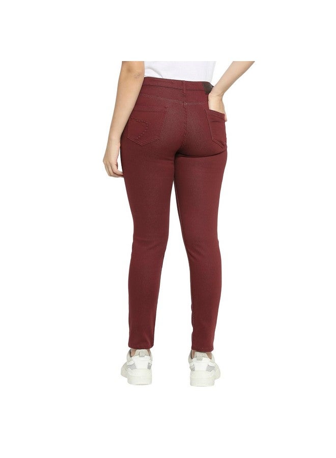 بيينغ هيومان بنطلون جينز ضيق متوسط الارتفاع للنساء من Being Human (المقاس: M) - BHWDI23501-PORT - نبيذي - M - Image 4