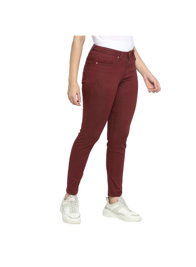 بيينغ هيومان بنطلون جينز ضيق متوسط الارتفاع للنساء من Being Human (المقاس: M) - BHWDI23501-PORT - نبيذي - M - Image 3