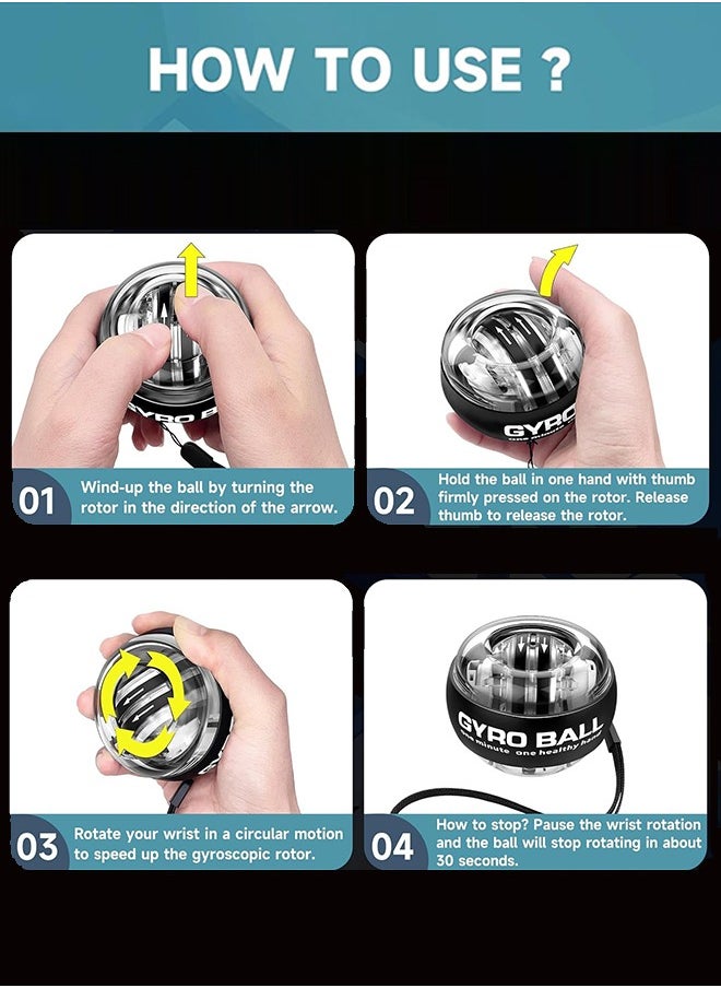 Polish'D Auto Start Wrist Power Gyro Ball, Wrist Strengthener Forearm Arm Exerciser, Muscle Trainer Bones Fingers Workout Toy Spinner for Wrist Exercis  - Image 4
