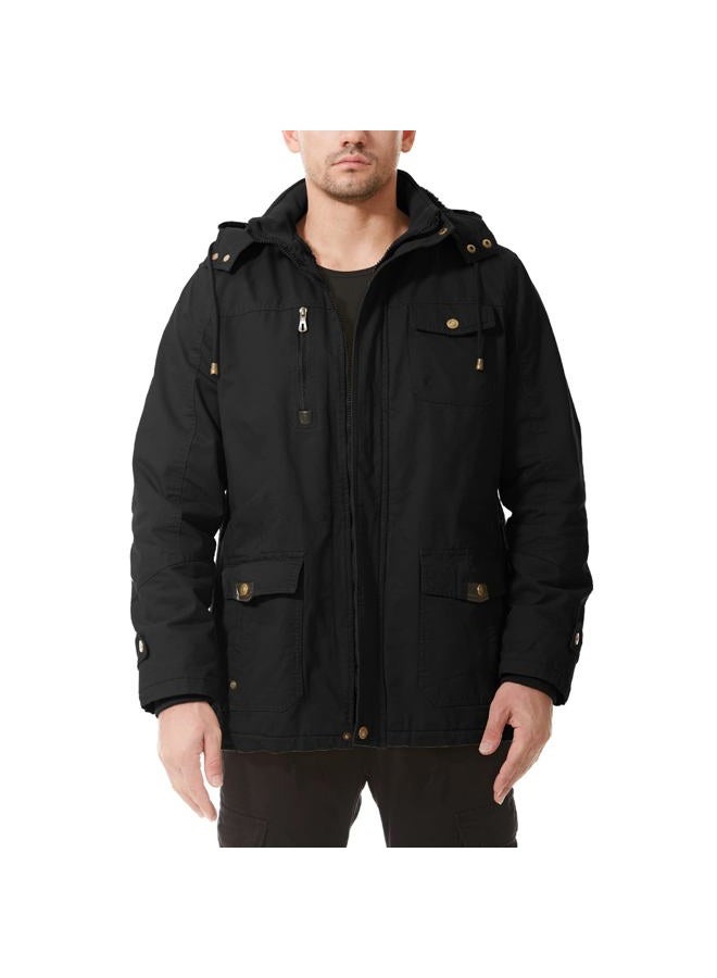 Dr.Cyril Mens Jacket Winter Casual Fleece Lined Cotton Thick Military Tactical Hooded Work Coats with Cargo Pockets， Black S - Image 2
