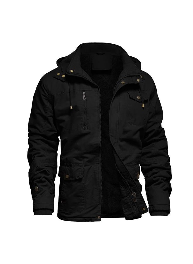 Dr.Cyril Mens Jacket Winter Casual Fleece Lined Cotton Thick Military Tactical Hooded Work Coats with Cargo Pockets， Black S - Image 1