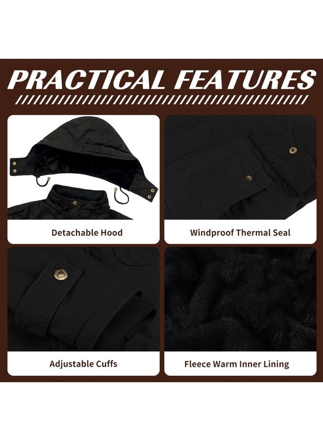 Dr.Cyril Mens Jacket Winter Casual Fleece Lined Cotton Thick Military Tactical Hooded Work Coats with Cargo Pockets， Black S - Image 5