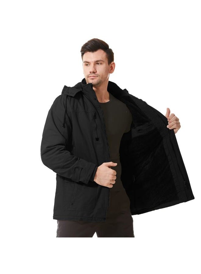 Dr.Cyril Mens Jacket Winter Casual Fleece Lined Cotton Thick Military Tactical Hooded Work Coats with Cargo Pockets， Black S - Image 4