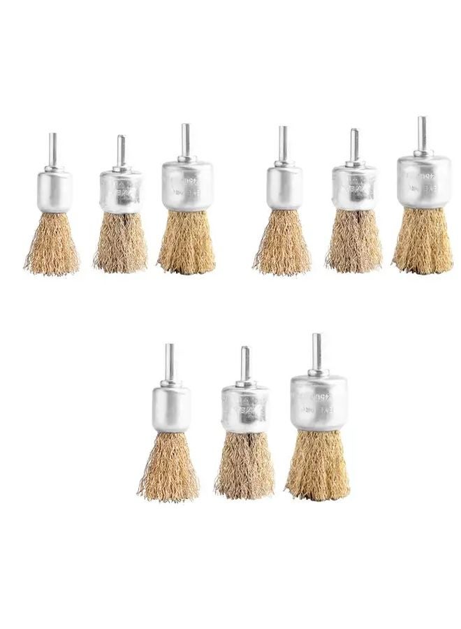 9pcs Wire Brush Set 3 Sizes Steel Fleece Grinding Wheel Polishing Rust Removal - Image 1