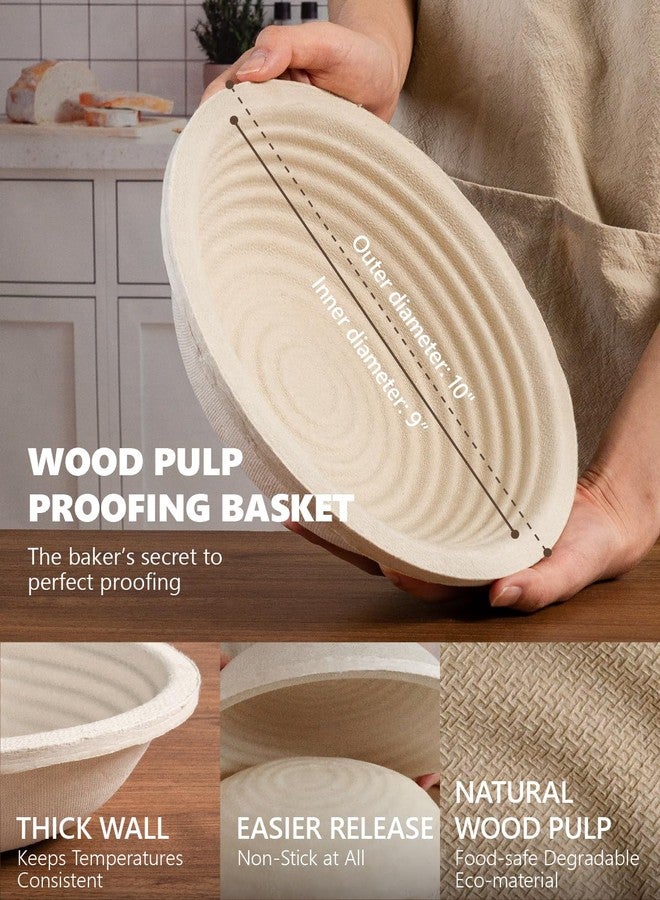 rorecay Wood Pulp Banneton Bread Proofing Baskets Set of 2, 9 Inch Round 2.2LB Sourdough Banneton Basket with Liner, Non-Stick Dough Proofing Bowl for Rising and Baking - Image 2