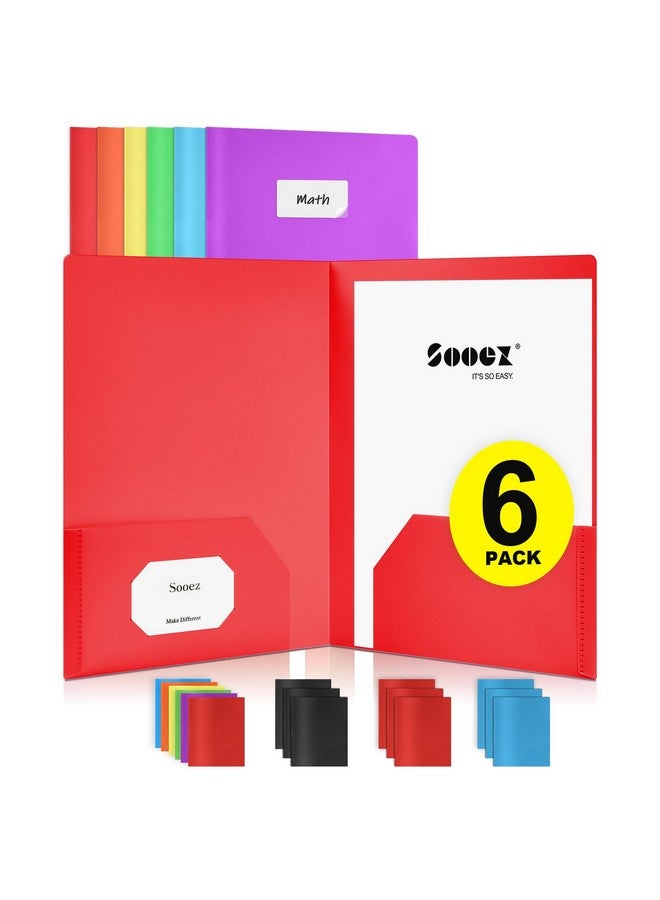 Sooez 6 Pack Plastic Pocket Folders With Labels, Heavy Duty Plastic File Folders With Pockets, Colored Folders For Documents, Letter Size Poly Two Pocket Folder Back To School Supplies - Image 1