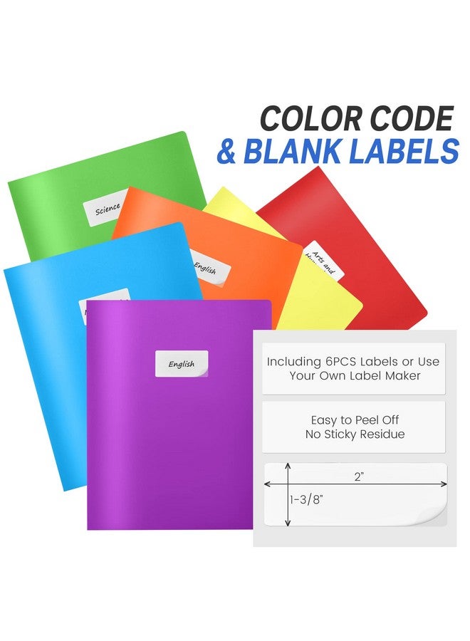 Sooez 6 Pack Plastic Pocket Folders With Labels, Heavy Duty Plastic File Folders With Pockets, Colored Folders For Documents, Letter Size Poly Two Pocket Folder Back To School Supplies - Image 2