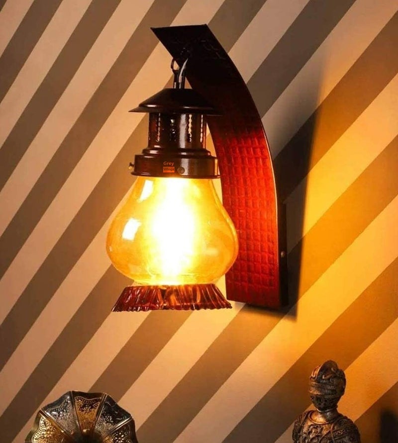 GreyWings Cherry Wall Light Lantern for Home Decor | Vintage Metal & Glass Indoor Lamp, Rustic Wall Mounted Light, Pack of 1 - Image 1