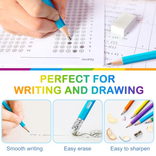 V-Opitos #2 Pre-Sharpened Wood-Cased Pencils, 50 Pack with Top Erasers, Bulk 2HB Pencils in Assorted Colors for School, Writing, Drawing and Sketching - Image 4
