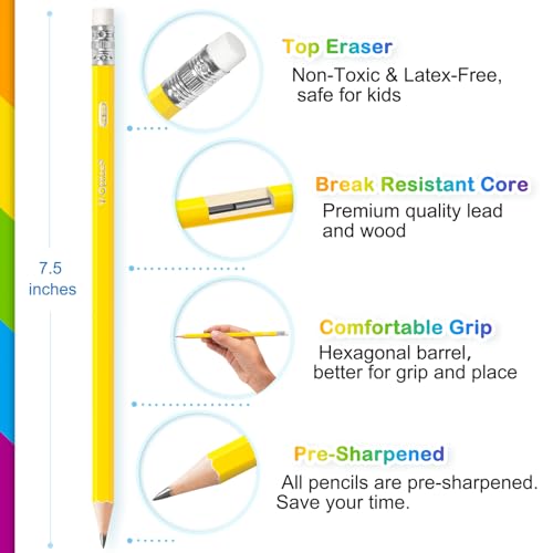 V-Opitos #2 Pre-Sharpened Wood-Cased Pencils, 50 Pack with Top Erasers, Bulk 2HB Pencils in Assorted Colors for School, Writing, Drawing and Sketching - Image 3
