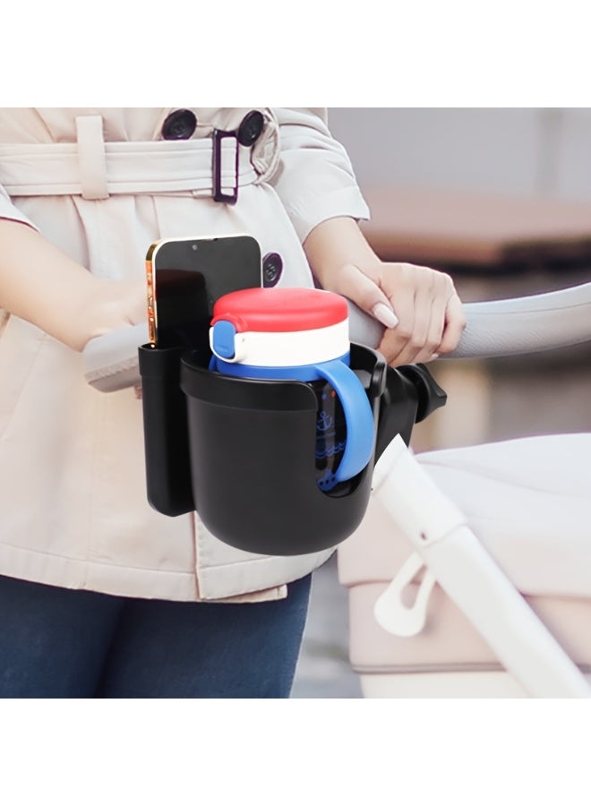 2 in 1 Baby Stroller Cup & Phone Holder, Universal Adjustable Drink Bottle Rack for Stroller Bike Wheelchair（Black + Gray) - Image 2
