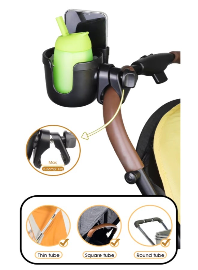 2 in 1 Baby Stroller Cup & Phone Holder, Universal Adjustable Drink Bottle Rack for Stroller Bike Wheelchair（Black + Gray) - Image 3