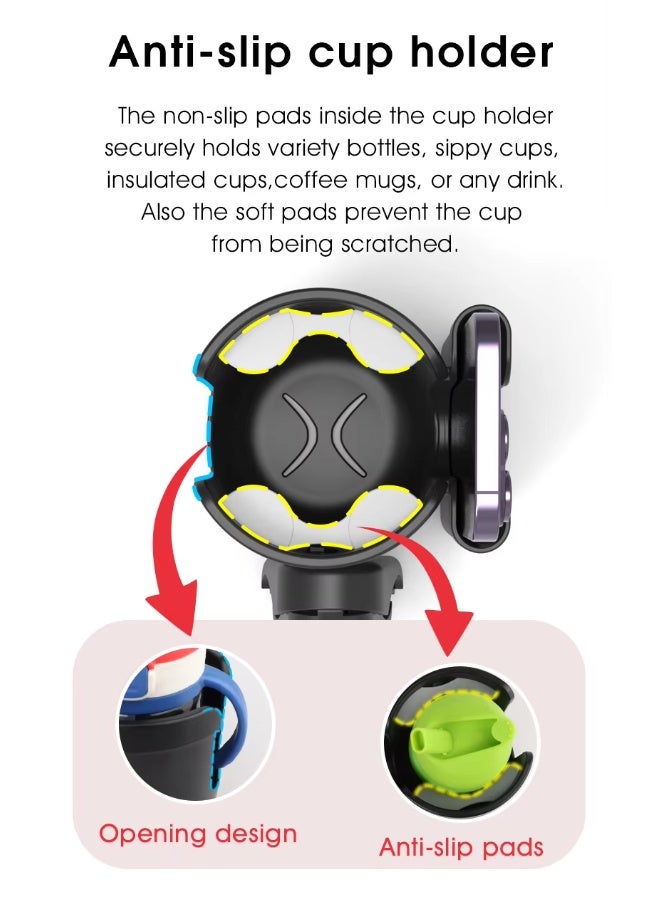 2 in 1 Baby Stroller Cup & Phone Holder, Universal Adjustable Drink Bottle Rack for Stroller Bike Wheelchair（Black + Gray) - Image 5