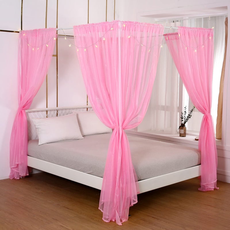 Akiky Akiky Bed Canopy Panels Canopy Bed Curtains with Lights for Girls Boys AdultsHome Decoration Set of 8 Panels FullQueen Pink 