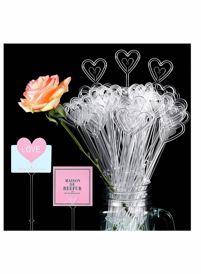 Y&D Plastic Floral Picks, Transparent Heart Shape Straight Head Flower Pick Business Card Holder For Wedding Birthday Party Gift Cards Photos Bouquet Arrangement Home Decor, 23.5 Cm, 100 Pcs - Image 1