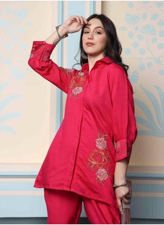 ISHIN Embroidered Longline Shirt and Trousers Co-Ords by Styli  - Image 2