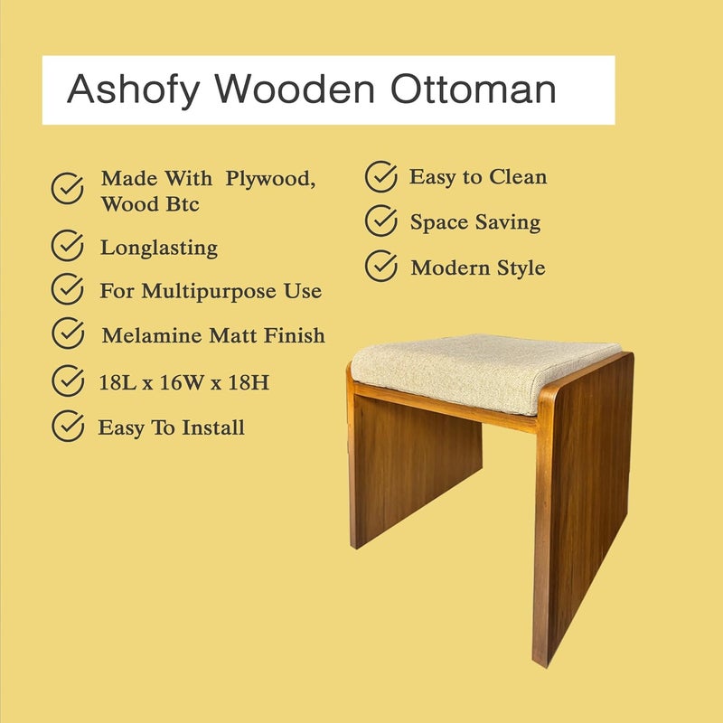ASHOFY Handmade Square Pata Leg Wooden Seating Stool Seating Bench Ottoman Wooden Stool with Cushion Cushion Seating Bench for Home Living Room Office Garden - Image 4