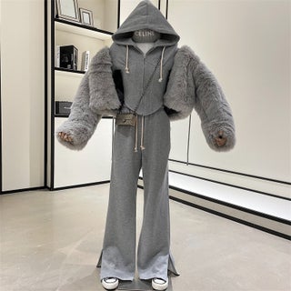 2024 Autumn and Spring New Sports and Leisure Waist Slimming Look Hooded Sweatshirt Jacket High Waist Wide Leg Pants Two-Piece Trendy Set Gray suit - pzsku/ZEC44F6CBA0C64E289904Z/45/1746225060/b4581da5-1a17-4aca-a8a9-efabf06f57fe
