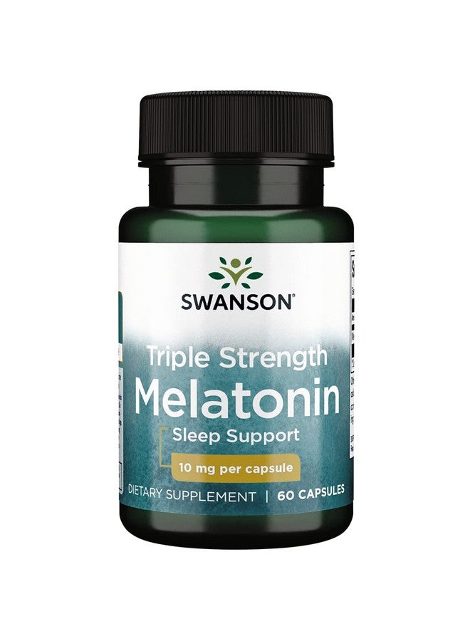 Swanson Triple Strength Melatonin - Natural Sleep Support for Disrupted Sleep Cycles - (60 Capsules, 10mg Each) - Image 1