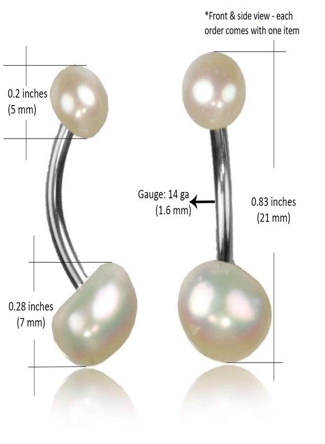 Earth Accessories White Pearl Belly Button Ring for Women - Natural Saltwater Pearl Navel Belly Piercing Jewelry - Surgical Steel Belly Button Barbell - Handmade Body Jewelry Gift - Image 2