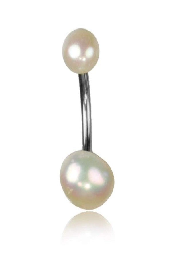 Earth Accessories White Pearl Belly Button Ring for Women - Natural Saltwater Pearl Navel Belly Piercing Jewelry - Surgical Steel Belly Button Barbell - Handmade Body Jewelry Gift - Image 1