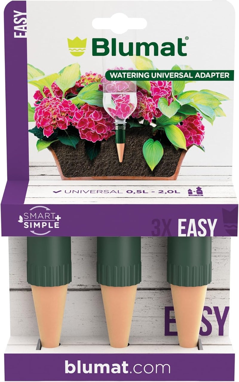 Blumat Plant Watering Device - Easy Self Watering Planter Insert for Indoor Plants - Bottle Adapter - Prevents Overwatering and Underwatering for Healthy Growth - 3 Pack - Image 1