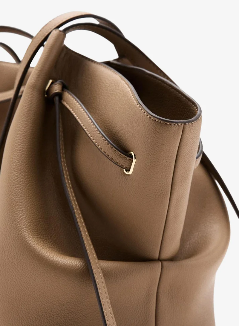 Mango 09-CAMEL Large Faux Leather Shoulder Bag for Women | Best Price UAE