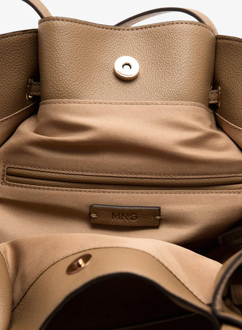 Mango 09-CAMEL Large Faux Leather Shoulder Bag for Women | Best Price UAE