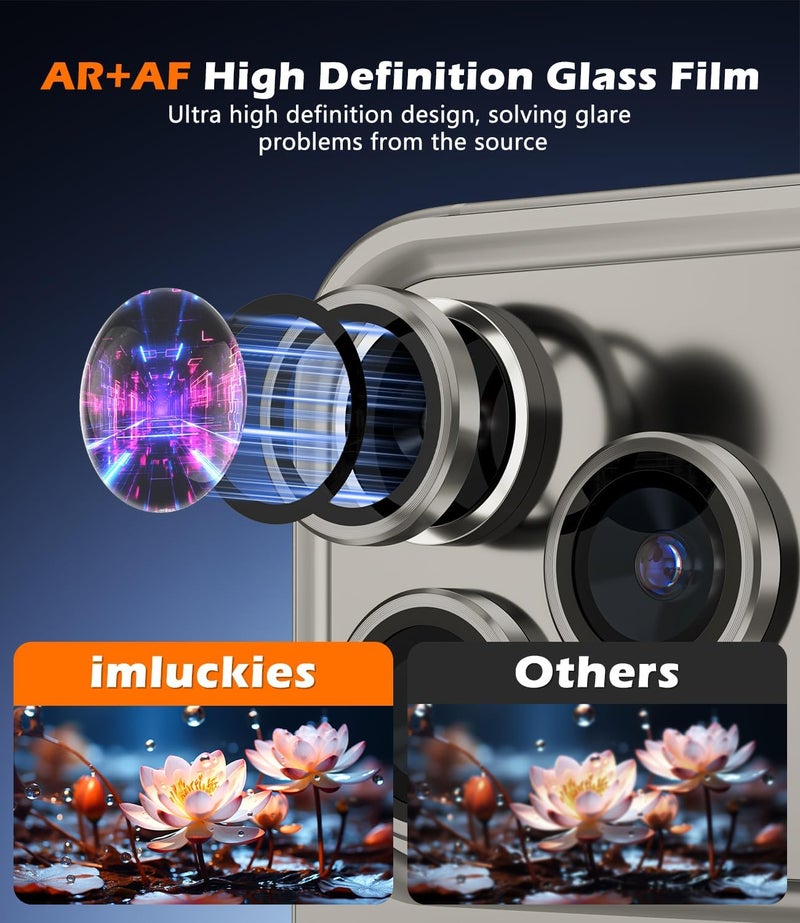 imluckies Camera Lens Protector for iPhone 17 Pro/iPhone 17 Pro Max, AR+AF Tempered Glass & 9H Hardness Shatterproof, HD Clear Metal Lens Cover with Installation Tray 2025, Gray - Image 2