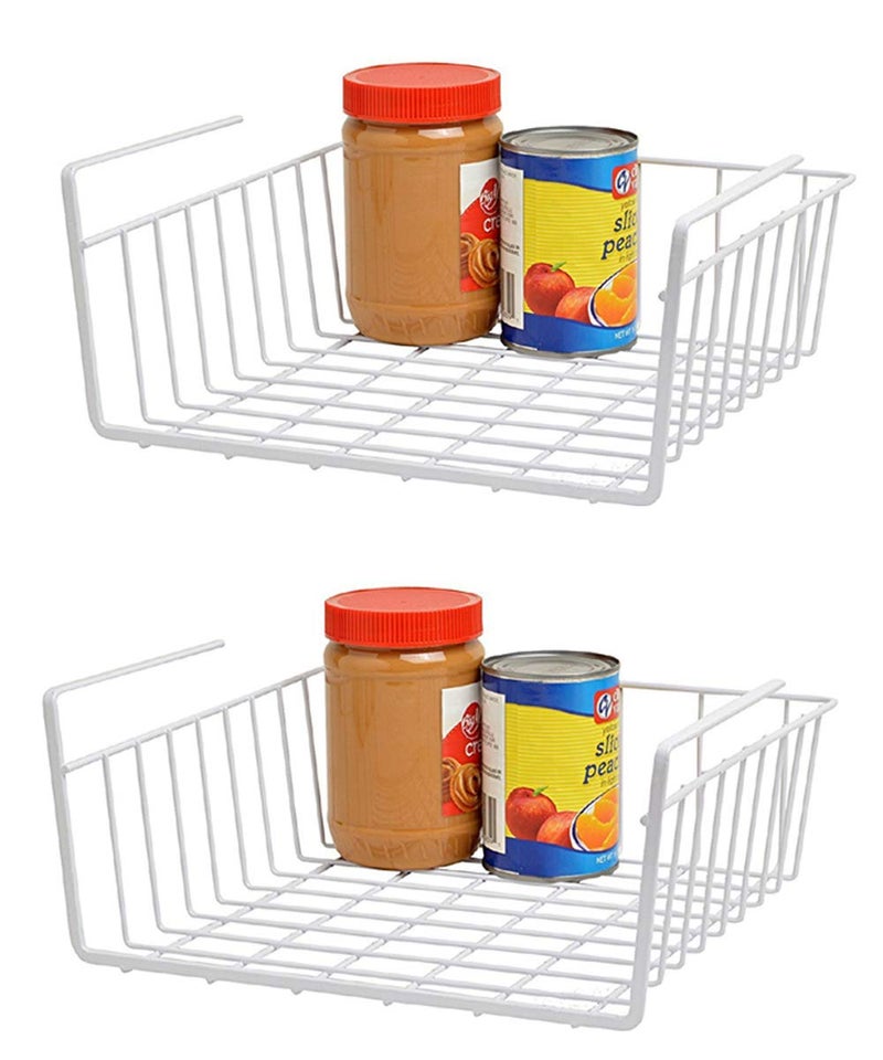 Go Hooked 12 Inch Under Shelf Basket Powder Coated Iron White Space Saving Versatile Heavy Duty Sleek and Sturdy Efficient Compact and Durable Modern Robust Elegant Set of 2 - Image 1