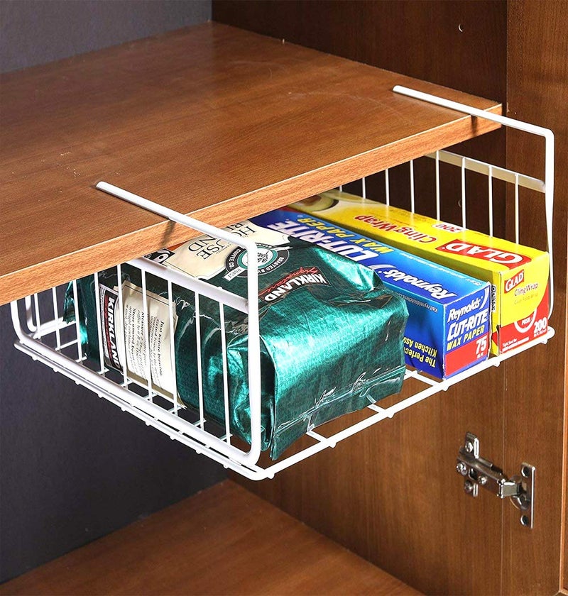 Go Hooked 12 Inch Under Shelf Basket Powder Coated Iron White Space Saving Versatile Heavy Duty Sleek and Sturdy Efficient Compact and Durable Modern Robust Elegant Set of 2 - Image 2