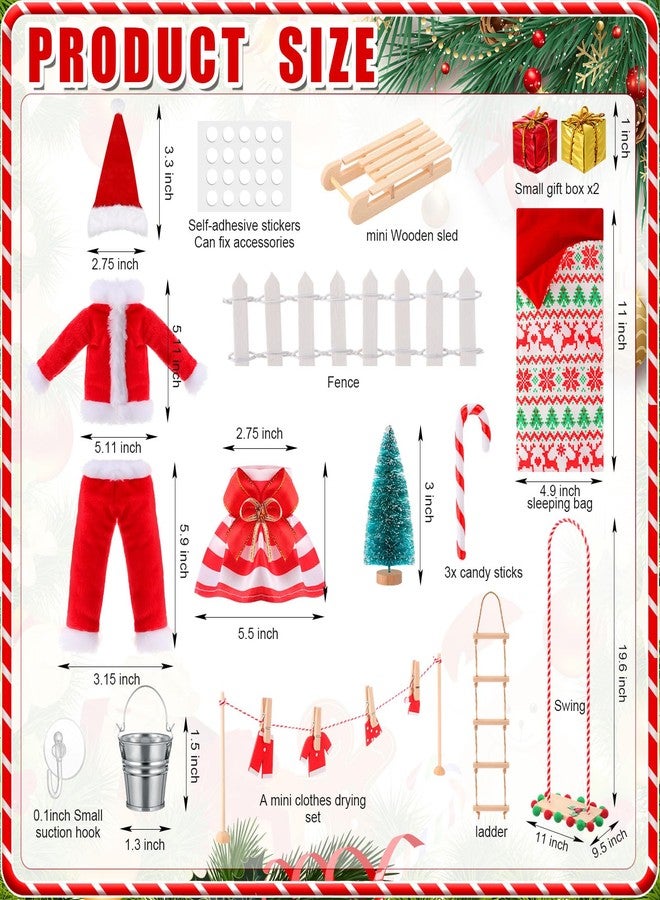 Cutecrop 20 Pcs Christmas Doll Accessories Set Include Clothes Ladder Swing Sleeping Bag Fence and Mini Props Suction Cup Hook Christmas DIY Craft Gift for Xmas Clothes Accessories - Image 2