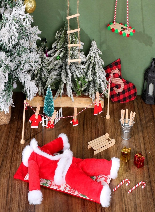 Cutecrop 20 Pcs Christmas Doll Accessories Set Include Clothes Ladder Swing Sleeping Bag Fence and Mini Props Suction Cup Hook Christmas DIY Craft Gift for Xmas Clothes Accessories - Image 3