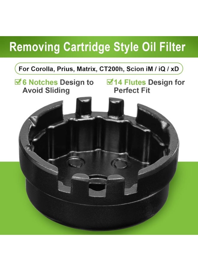 Oil Filter Wrench with 6-Slot 14-Point Design Compatible with Toyota Corolla/Prius/Prius Prime/Prius V/Matrix/CT200h/Scion iM/iQ/xD 1.8L Engines 64mm Filter Cap Wrench - Image 4