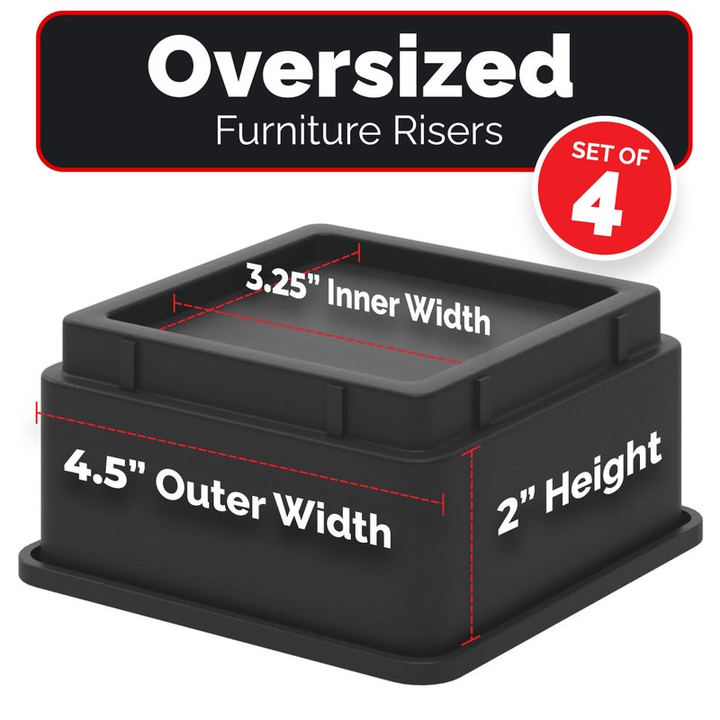 iPrimio Bed Risers 2 Inch Lift - Square, Heavy Duty, 4 Pack, Up to 10000lbs - Bed Raising Blocks, Furniture Risers, Couch Risers - Safe, Sturdy Bed Lifts for College Dorm Rooms, Tables, Desk Riser - Image 2