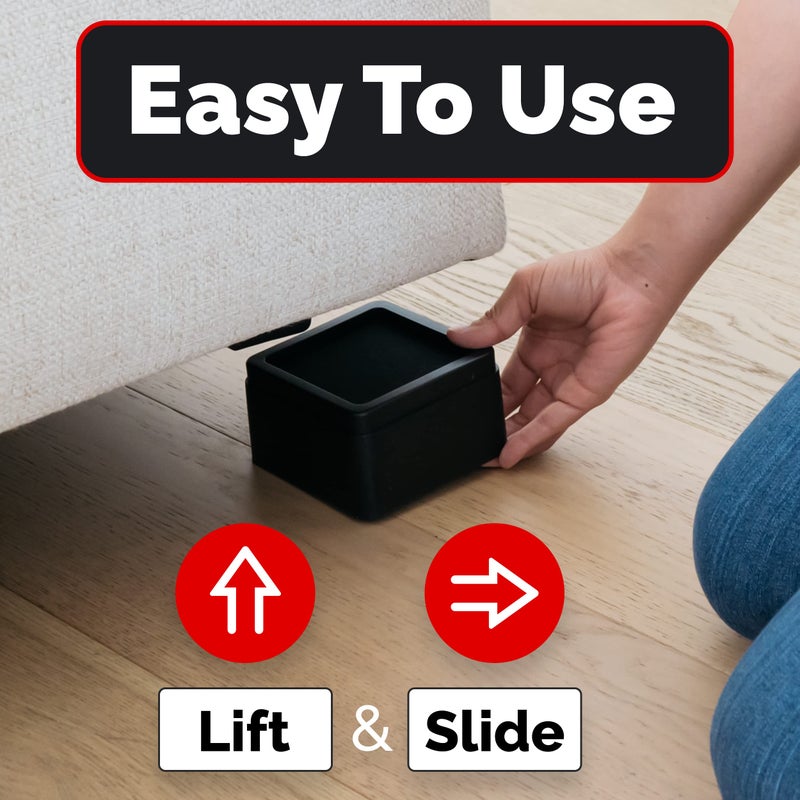 iPrimio Bed Risers 2 Inch Lift - Square, Heavy Duty, 4 Pack, Up to 10000lbs - Bed Raising Blocks, Furniture Risers, Couch Risers - Safe, Sturdy Bed Lifts for College Dorm Rooms, Tables, Desk Riser - Image 5