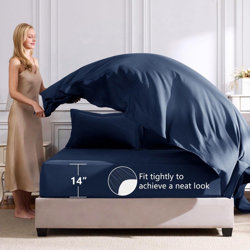 CozyLux Full Size Comforter Sets Navy Blue - 7 Pieces Bed in a Bag Full, Luxury Soft Bed Set for All Seasons, Bedding Set with Down Alternative Comforter, Sheets, Pillowcases & Shams - Image 5