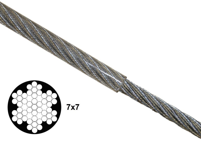 KingChain 463771 1/8-in x 3/16-in x 50 ft PVC Coated Galvanised Steel 7 x 7 Aircraft Cable Metal Wire Rope Kit with 340 lb Working Load (x4 1/8-inch Wire Rope Clips and x2 1/8-inch Wire Rope Thimbles) - Image 2