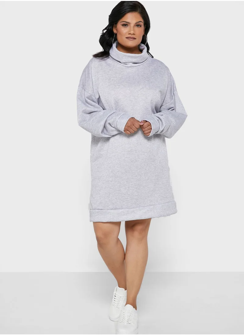 I Saw It First Curve Grey Plus Sweat Funnel Neck Dress