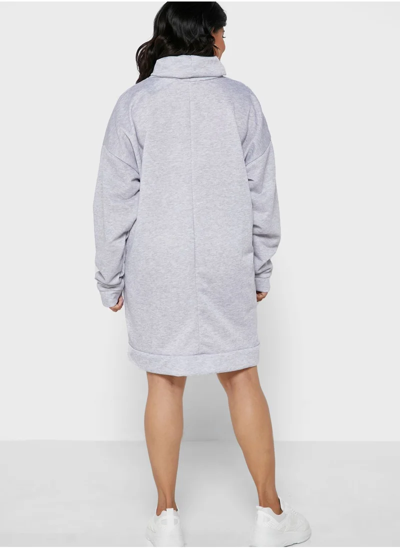 I Saw It First Curve Grey Plus Sweat Funnel Neck Dress