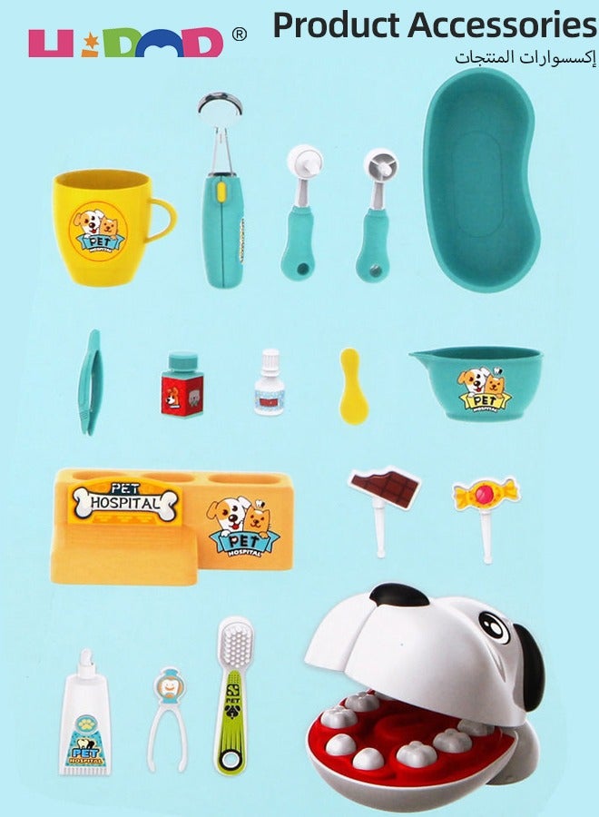 هيبوب مجموعة طبيب الأطفال التمثيلية المكونة من 17 قطعة مع مجموعة علاج أسنان للكلب، لعبة تقمص دور الطبيب مع أدوات طبية، مجموعة لعب الطبيب ولعبة منزلية للأولاد والبنات، مصنوعة من مادة ABS صديقة للبيئة - Image 4