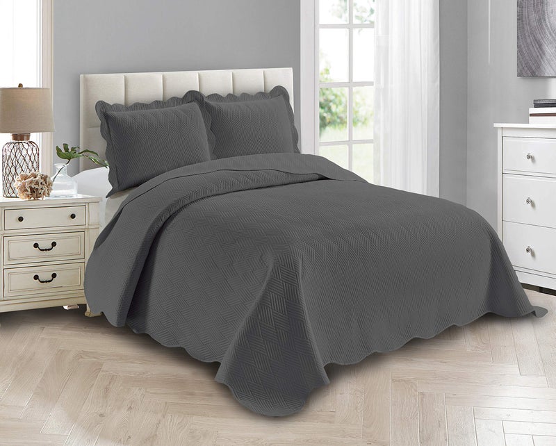 Linen Plus Linen Plus Luxury Oversized Coverlet Embossed Bedspread Set Solid Charcoal KingCalifornia King Bed Cover New  Ashley 